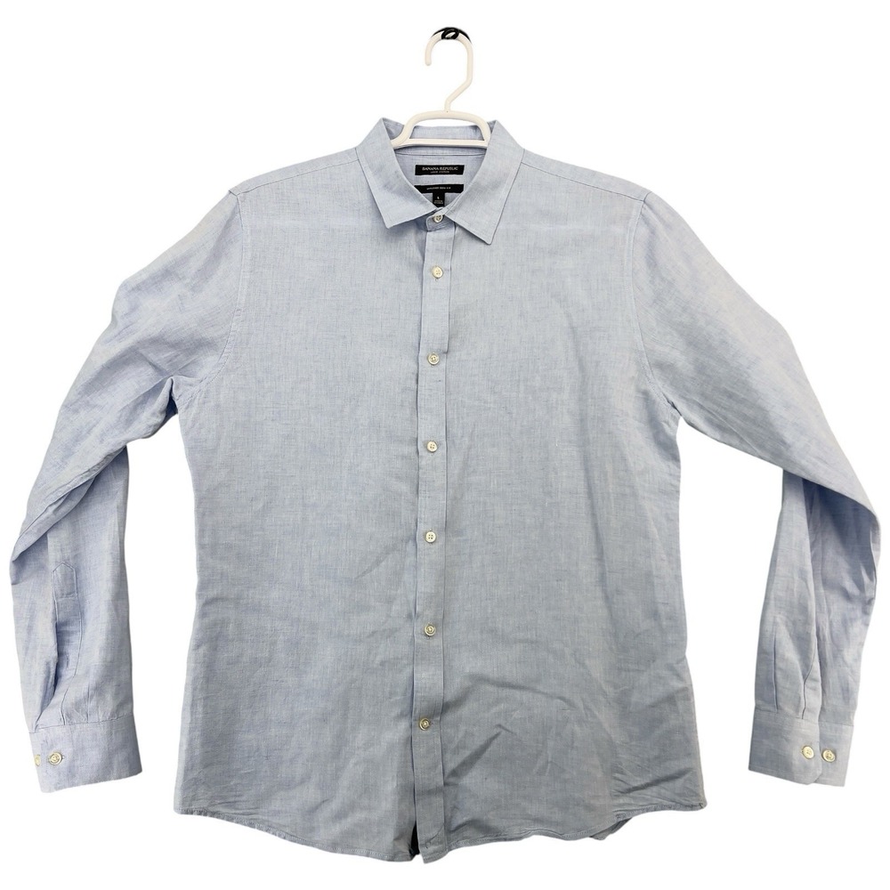 Banana Republic Linen Cotton Untucked Slim Fit Shirt Men's Large Light Blue